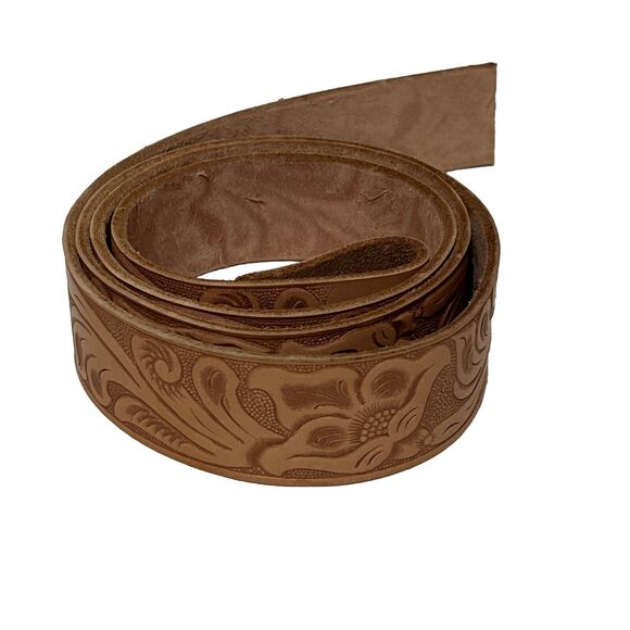 Gorgeous Hand Tooled Leather Buckle Belt Floral Design Snap Closure 48” EUC - Picture 1 of 3